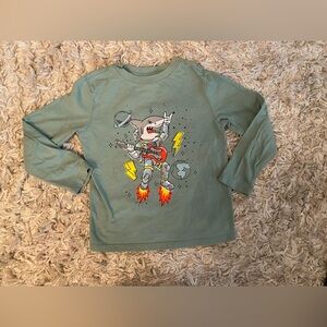 Mint Green Cat & Jack Long sleeve kids shirt size 4/5 with Astronaut Rock Shark